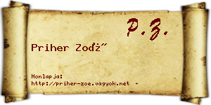 Priher Zoé névjegykártya